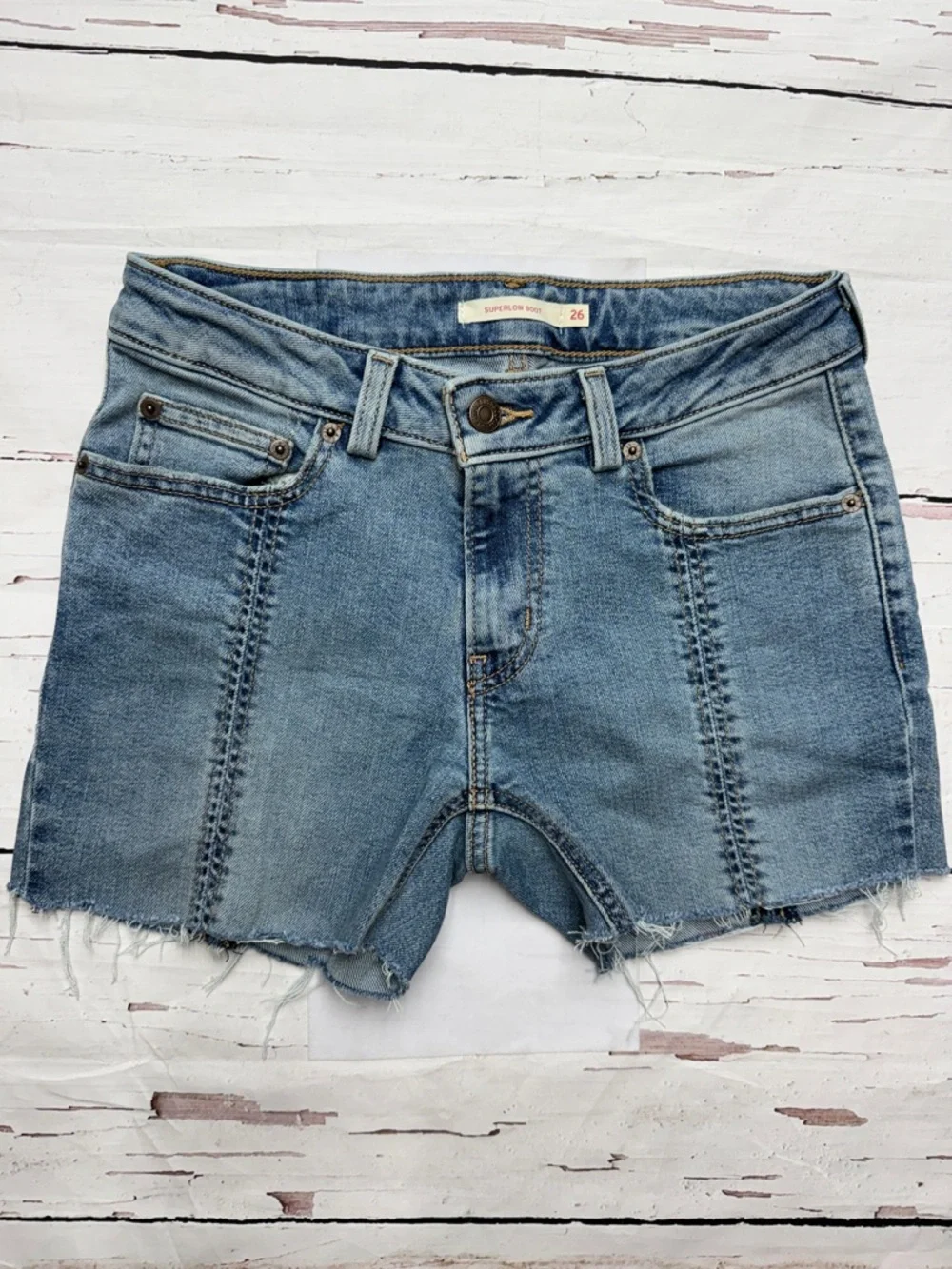 Levi’s Superlow Boot Denim‎ Cutoff Shorts Light Wash 26 Y2K